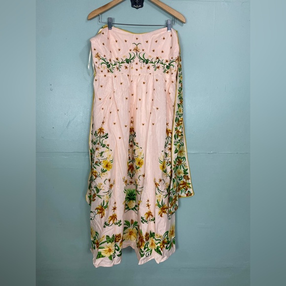 FARM Rio Pink Botanical Beauty Shoulder Bow Lace Up Midi Dress Floral XL - Picture 2 of 6